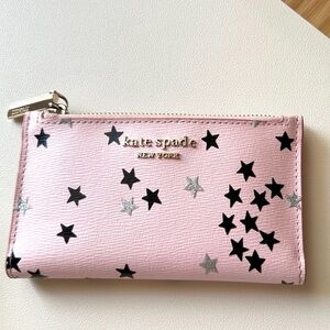 Kate Spade Spence Confetti Stars blush pink small slim bifold wallet EUC